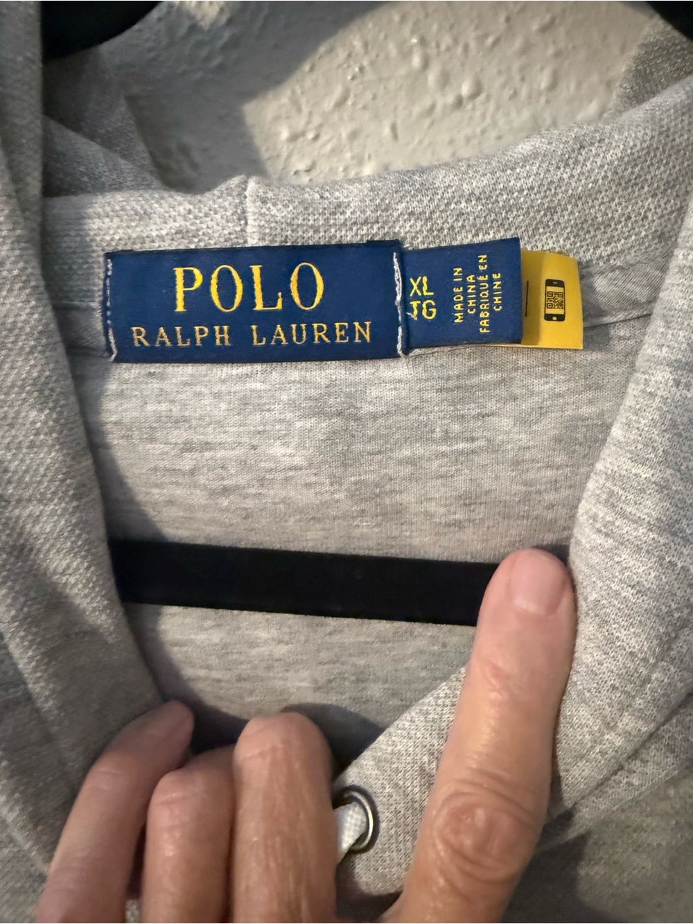 Ralph Lauren Grey Pullover Hoodie with White Sleeve Stripes - Picture 5 of 9